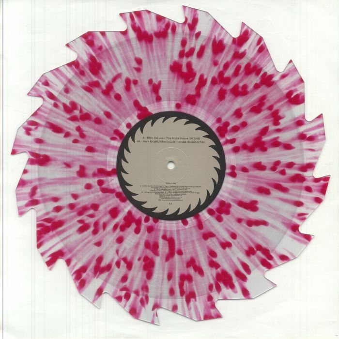 Nitro DeLuxe & Mark Knight – This Brutal House (12", Die Cut Saw Tooth Shaped Clear With Red Splatter, Toolroom Records, 2025) back cover