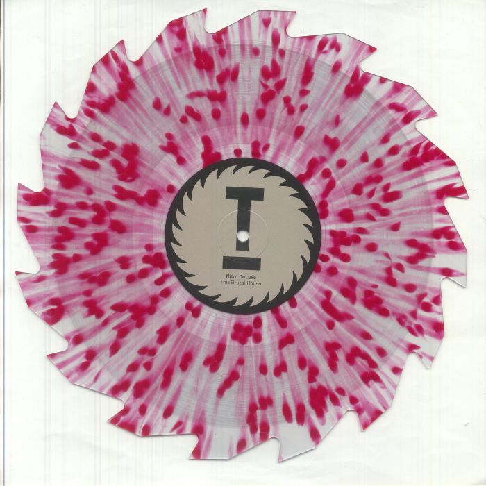 Nitro DeLuxe & Mark Knight – This Brutal House (12", Die Cut Saw Tooth Shaped Clear With Red Splatter, Toolroom Records, 2025) front cover