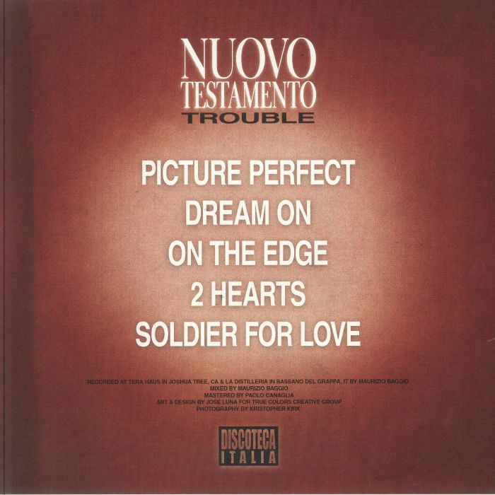 Nuovo Testamento – Trouble (12", Ice Blue Ep, Discoteca Italia, 2025) Back Cover