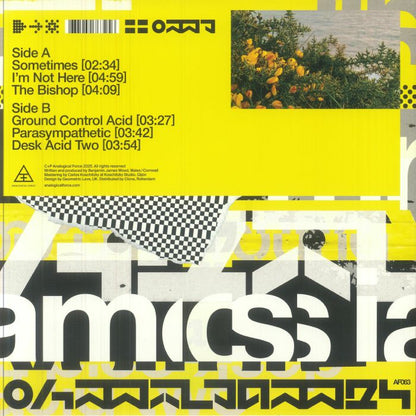 Oh Mr James – I'm Not Here EP (12", Yellow, Analogical Force, 2025) Back Cover