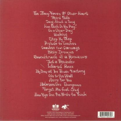 Oliver Hart , Eyedea & Abilities – The Many Faces Of Oliver Hart, Or: How Eye One The Write Too Think (2xLP, Gatefold, Rhymesayers Entertainment, 2023) Back Cover