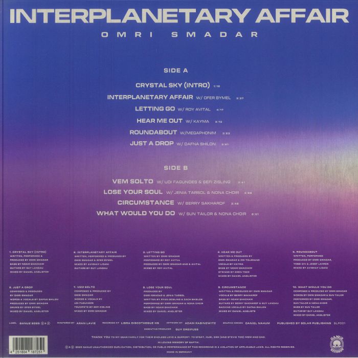 Omri Smadar – Interplanetary Affair (LP, Ganuz, 2025) Back Cover