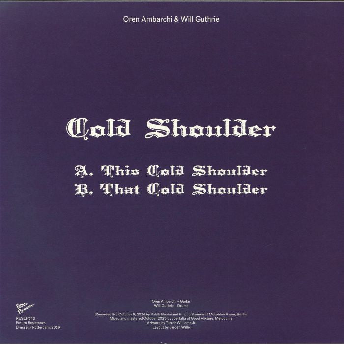 Oren Ambarchi & Will Guthrie – Cold Shoulder (LP, Futura Resistenza, 2026) Back Cover