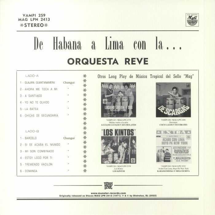 Orquesta Revé – De Habana A Lima Con La Orquesta Revé (LP, Vampi Soul, 2022) Back Cover