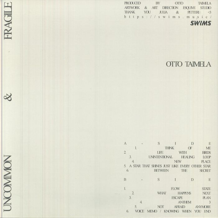Otto Taimela – Uncommon & Fragile (LP, SWIMS, 2025) Back Cover