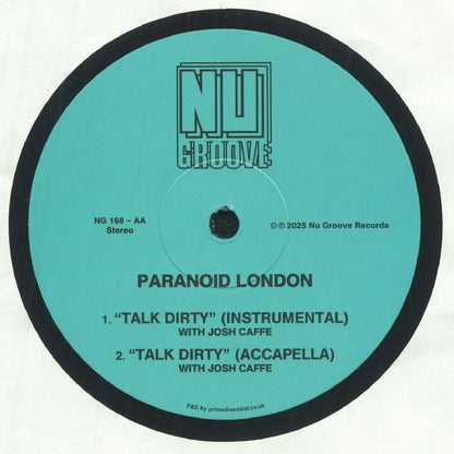 Paranoid London – Talk Dirty (12", Nu Groove Records, 2025) back cover