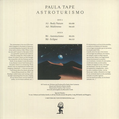 Paula Tape – Astroturismo (12", Blue, Rhythm Section International, 2021) Back Cover