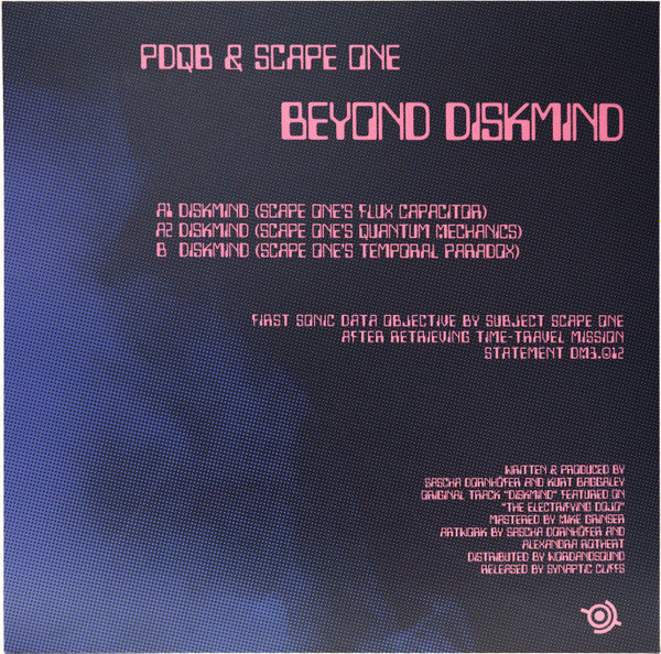 pdqb & Scape One – Beyond Diskmind (12", Blue w/ Black Splatter, 180g, Synaptic Cliffs, 2025) image 02