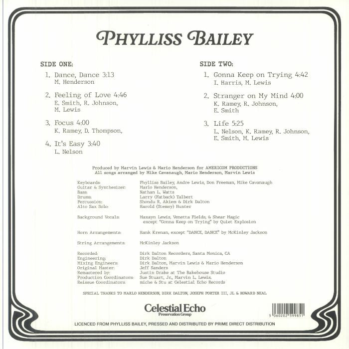 Phylliss Bailey – Phylliss (LP, Celestial Echo, 2025) back cover