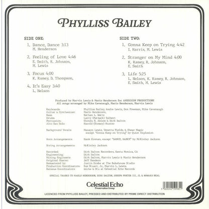 Phylliss Bailey – Phylliss (LP, Celestial Echo, 2025) back cover
