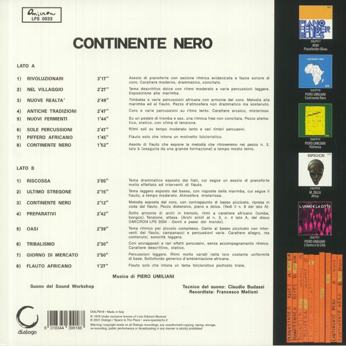 Piero Umiliani – Continente Nero (LP, Dialogo, 2021) Back Cover