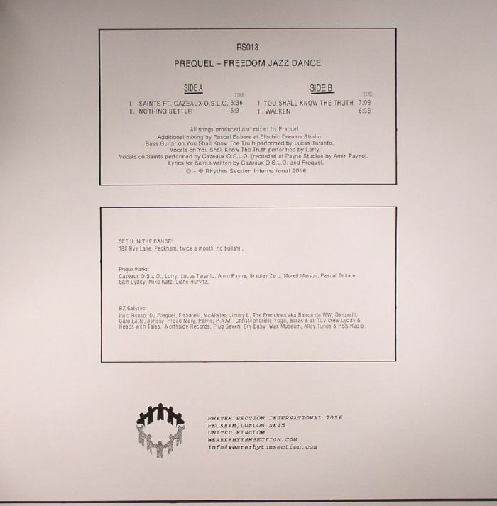 Prequel – Freedom Jazz Dance (12", Rhythm Section International, 2016) Back Cover