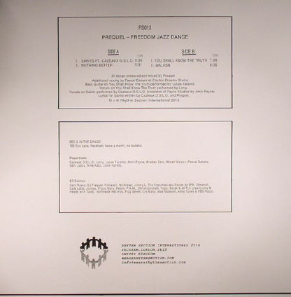 Prequel – Freedom Jazz Dance (12", Rhythm Section International, 2016) Back Cover