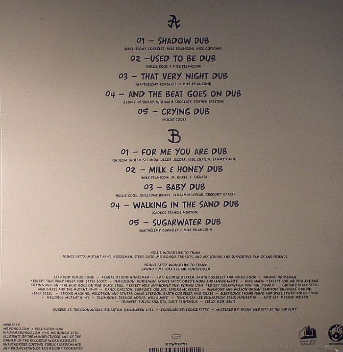 Prince Fatty Presents Hollie Cook – In Dub (LP, Mr Bongo, 2012) Back Cover