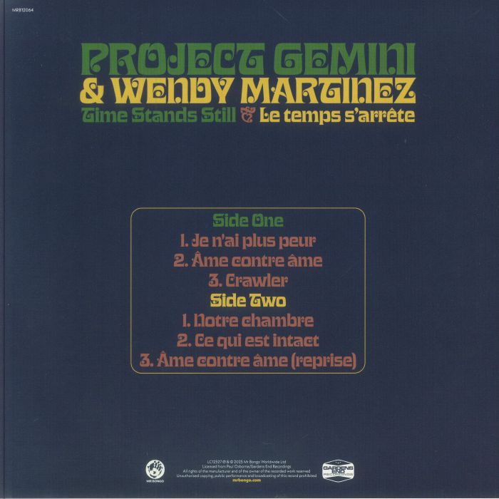 Project Gemini Wendy Martinez – Time Stands Still & Le Temps S'arrête (12", Mr Bongo, 2025) Back Cover