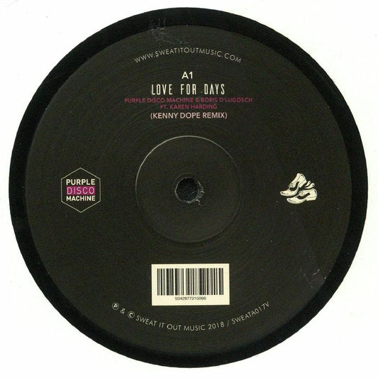 Purple Disco Machine & Boris Dlugosch Featuring Karen Harding – Love For Days (12", Sweat It Out!, 2025) front cover