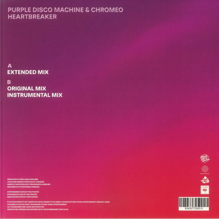 Purple Disco Machine & Chromeo – Heartbreaker (12", Sweat It Out!, 2025) back cover