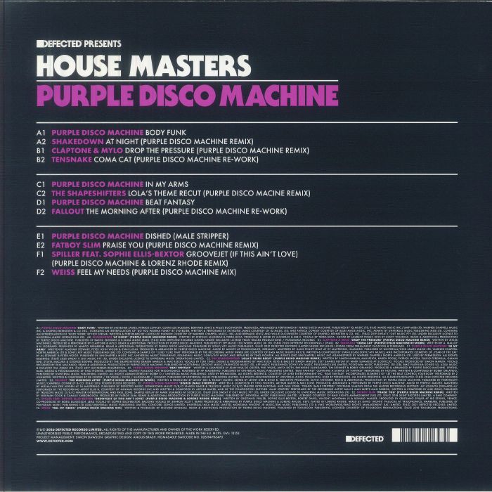 Purple Disco Machine – House Masters (3x12", Defected Records, 2026) Back Cover