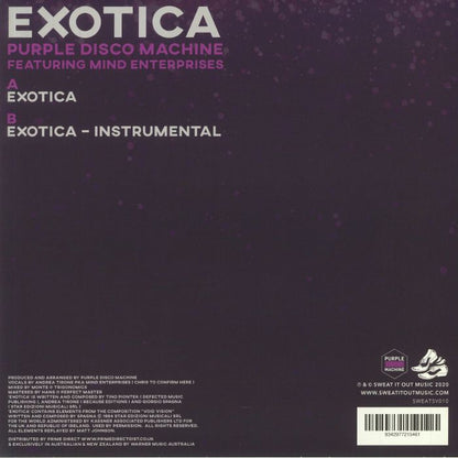 Purple Disco Machine Featuring Mind Enterprises – Exotica (12", Sweat It Out!, 2025) back cover