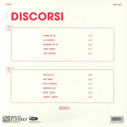 Raskovich – Discorsi (reissue) (LP, Redi Edizioni Musicali, 2026) Back Cover