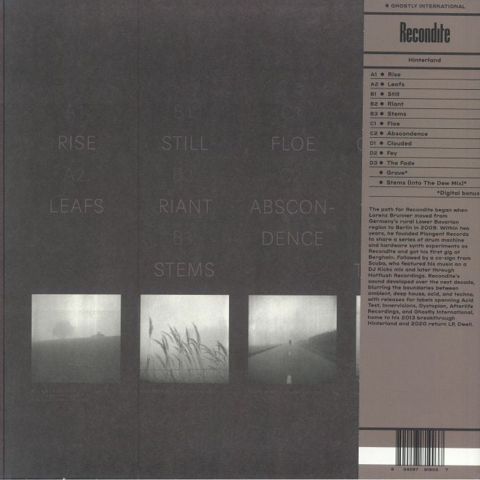 Recondite – Hinterland (2xLP, Black Smoke, Ghostly International, 2024) Back Cover