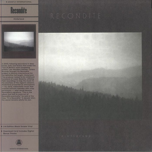 Recondite – Hinterland (2xLP, Black Smoke, Ghostly International, 2024) Front Cover