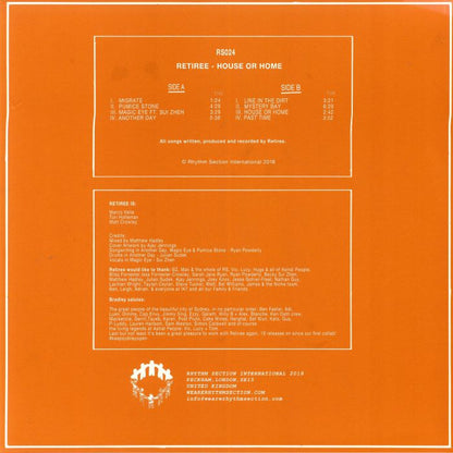 Retiree – House Or Home  (LP, Rhythm Section International, 2018) Back Cover
