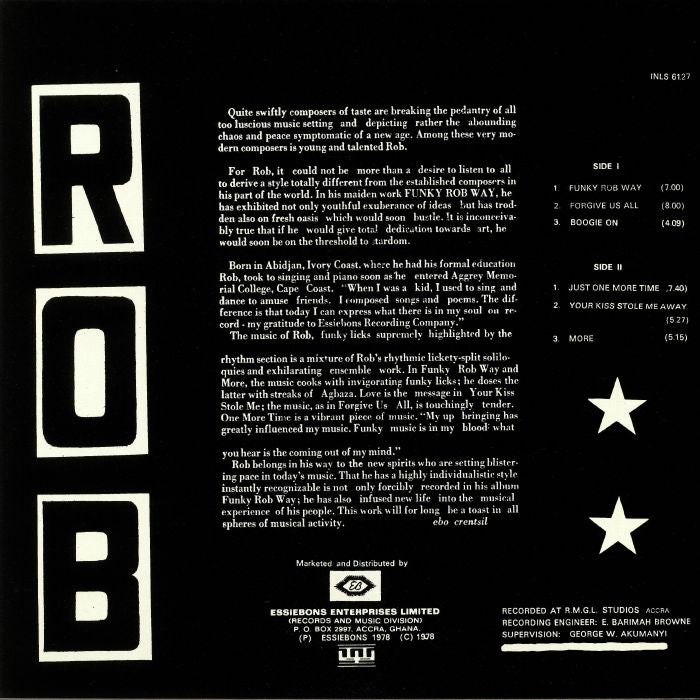 Rob – Rob (LP, Mr Bongo, Essiebons, 2024) back cover