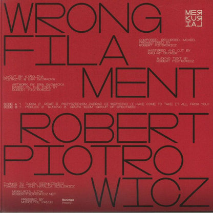 Robert Piotrowicz –  Wrong Filament (LP, Merkurial, 2025) Back Cover