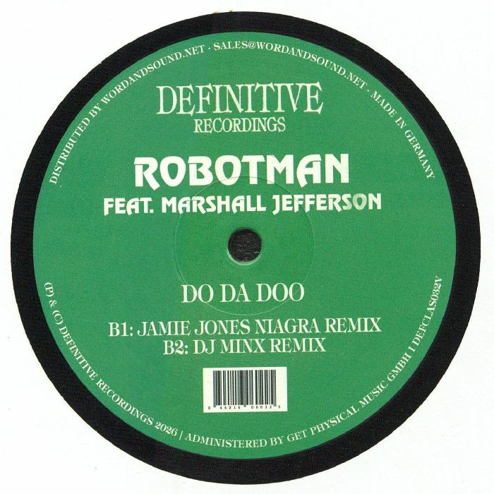 Robotman feat Marshall Jefferson – Do Da Doo (remixes) (12", Definitive Recordings, 2026) Back Cover