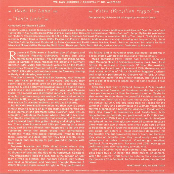 Rosanna & Zélia – Baiao Da Luna (7", We Jazz, 2023) Back Cover