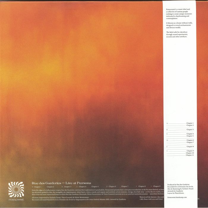 Rue des Garderies – Live at Pe:rsona (3xLP, Femacosmé, 2026) Back Cover