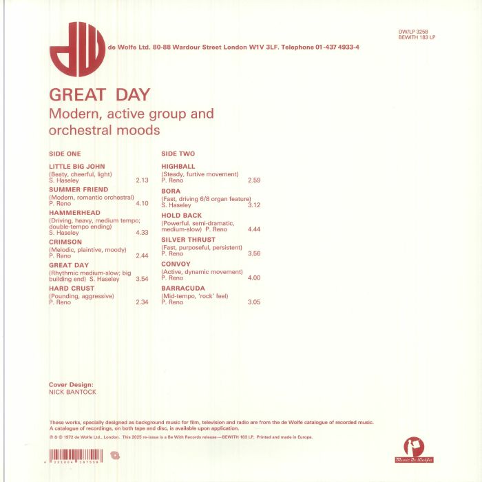 S. Haseley / P. Reno – Great Day (LP, Be With Records, 2026) Back Cover