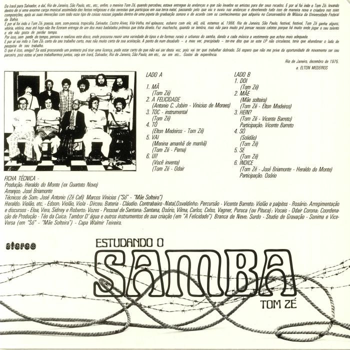 Tom Zé – Estudando O Samba (LP, Mr Bongo, 2019) Back Cover