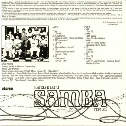 Tom Zé – Estudando O Samba (LP, Mr Bongo, 2019) Back Cover