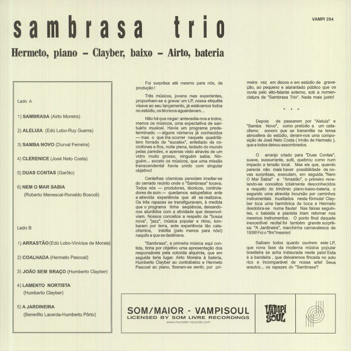 Sambrasa Trio – Em Som Maior (LP, Vampi Soul, 2022) Back Cover