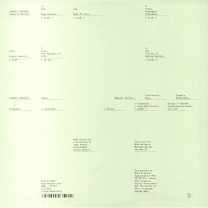 Samuel Rohrer – Codes Of Nature (2xLP, Arjunamusic, 2023) back cover