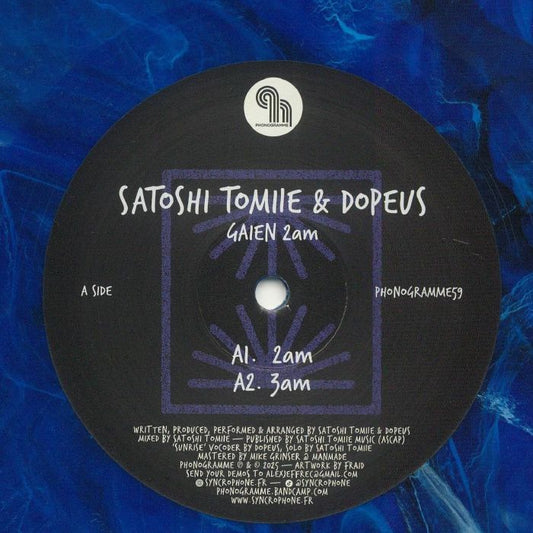 Satoshi Tomiie & Dopeus – Gaien 2am (12", Blue Marbled, Phonogramme, 2025) Front Cover