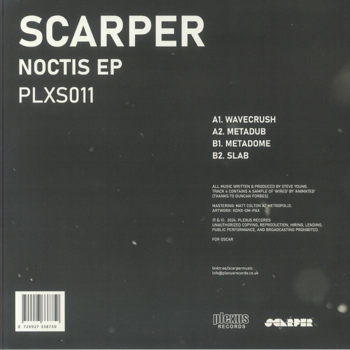 Scarper – Noctis EP (12", Plexus, 2024) Back Cover