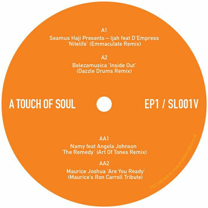 Seamus Haji presents Ijah / Belezamusica / Namy / Maurice Joshua – A Touch Of Soul EP1 (12", Soul Love, 2026) Back Cover