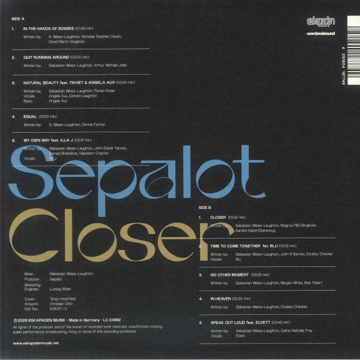 Sepalot – Closer (LP, Eskapaden Musik, 2026) Back Cover
