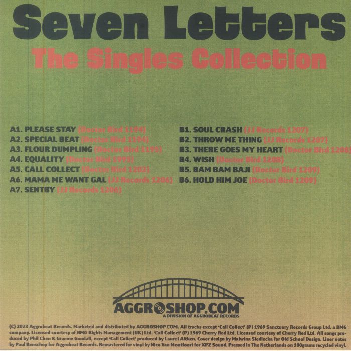 Seven Letters – The Singles Collection (LP, Aggrobeat, 2023) Back Cover