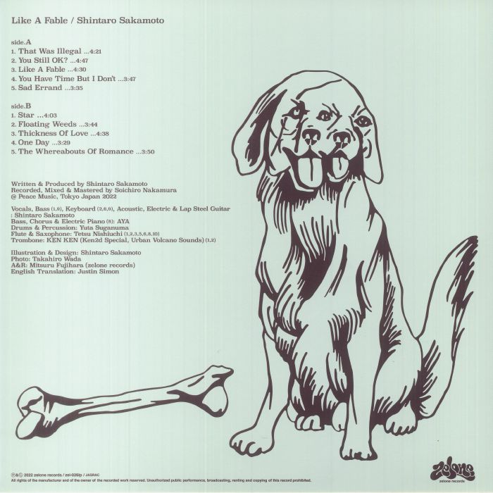 Shintaro Sakamoto – Like A Fable (LP, Coke Bottle Clear, Zelone Records, 2023) Back Cover