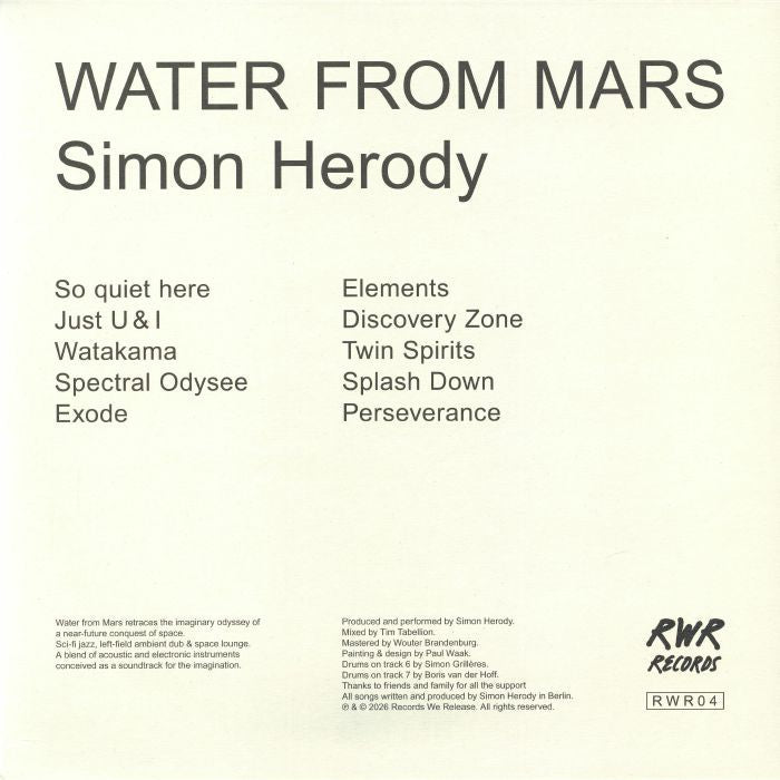 Simon Herody – Water From Mars (LP, Records We Release Records, 2026) Back Cover