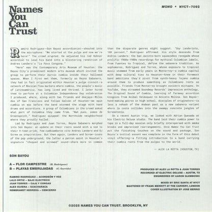 Son Bayou – Flor Campestre / Playas Embrujadas (7", Names You Can Trust, 2025) Back Cover
