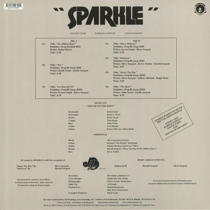 Sparkle – Sparkle (LP, Gatefold, Cultures Of Soul Records, 2020) Back Cover
