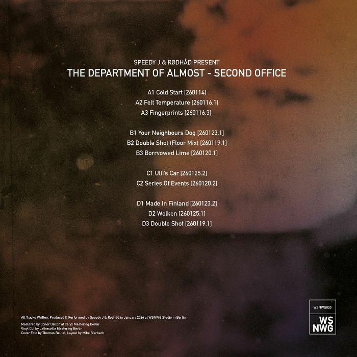Speedy J / Rodhad / The Department Of Almost – Second Office (2xLP, WSNWG, 2026) Back Cover