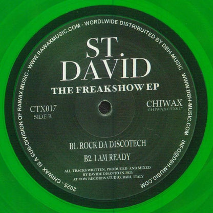 St. David – The Freakshow EP (12", Green, Chiwax, 2026) Back Cover