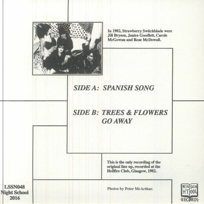 Strawberry Switchblade – 1982 4-Piece Demo (7", Grape, Night School, 2025) Back Cover