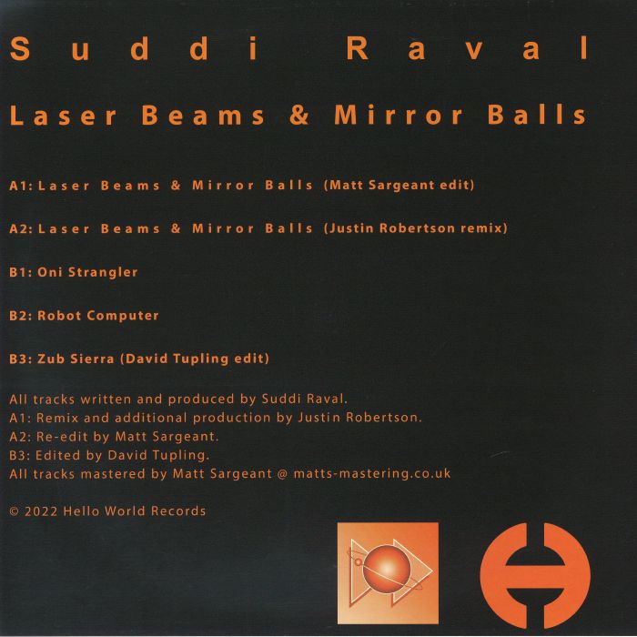Suddi Raval – Laserbeams & Mirror Balls EP (12", limited to 100 copies, Hello World, 2026) Back Cover